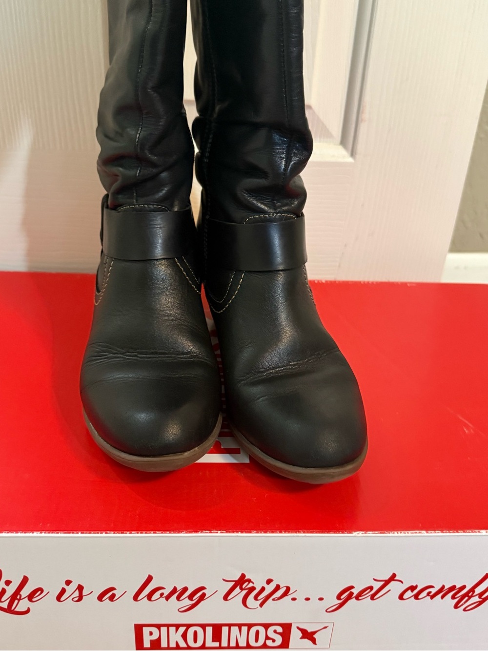 PIKOLINOS Black Mid-Calf Heeled Riding Boots - Picture 6 of 11